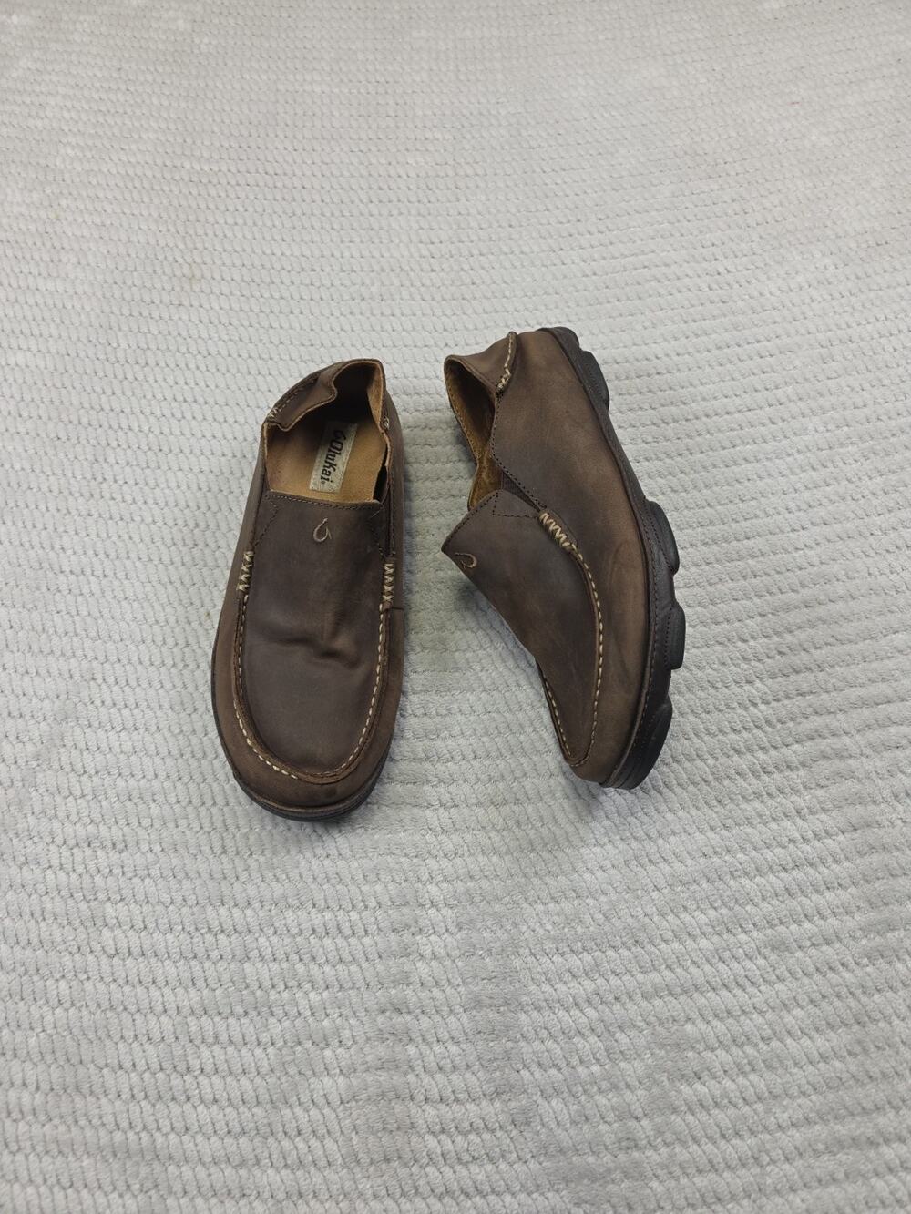 Olukai Shoes Mens Size 10 Moloa Leather Slip Ons Low Profile Brown Moccasin